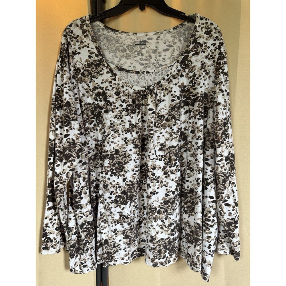 Basic Editions Top Lace Trim Scoop Neck Ditsy Floral Babydoll Blouse Feminine 3X